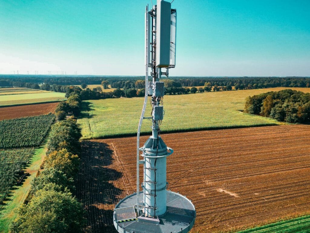 Rural Cell Tower in Lush Green Field