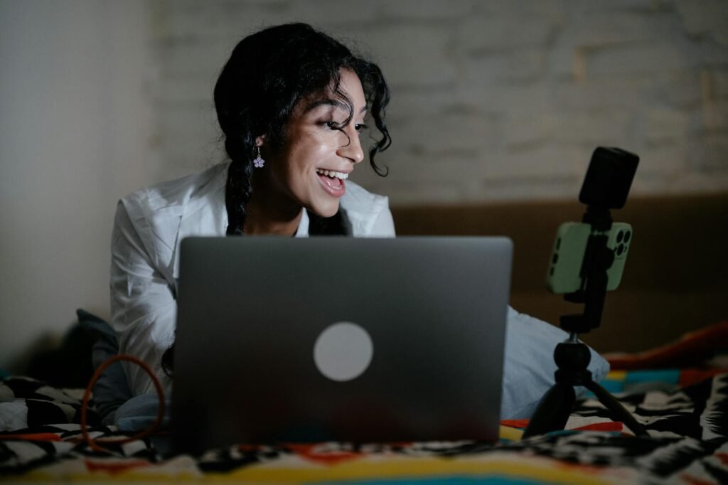 Woman while Recoridng with Smartphone