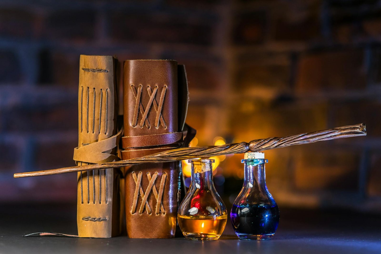 image Close-Up Shot of a Wand beside Potions